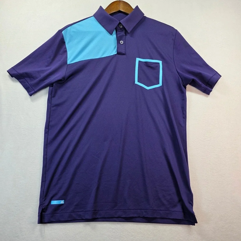 Adidas Men's Golf Puremotion COOLMAX Polo Shirt M Purple Blue Colorblock Stretch